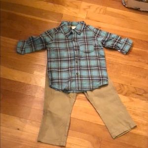 Carters Set Blue Flannel Tan pants size 24 months